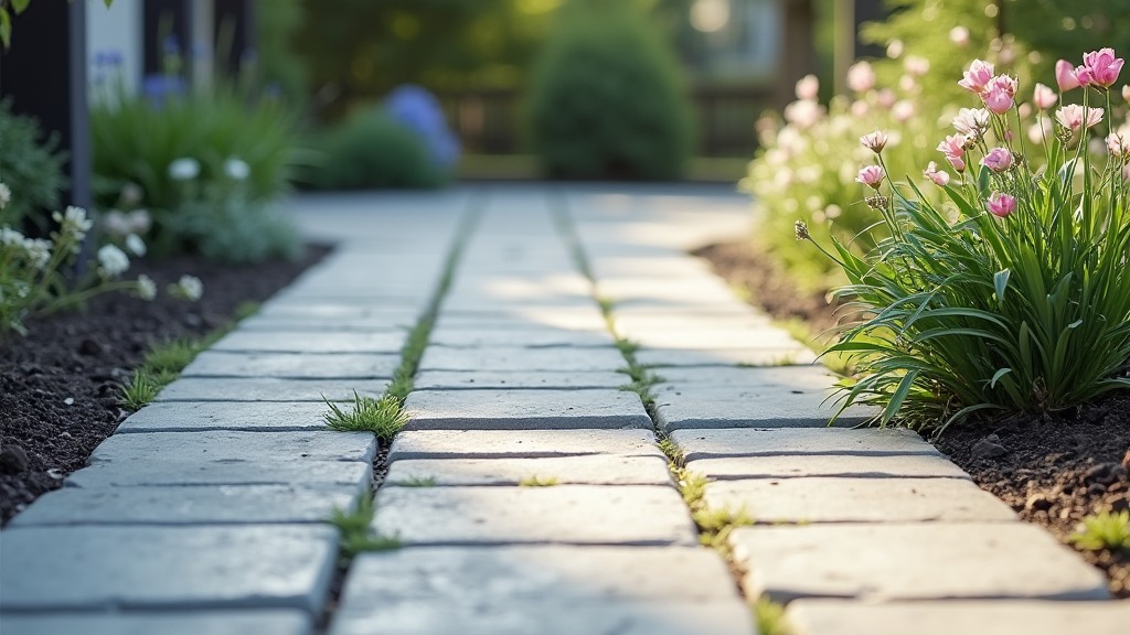 Leicht abgesackte Pflastersteine auf einem Gartenweg