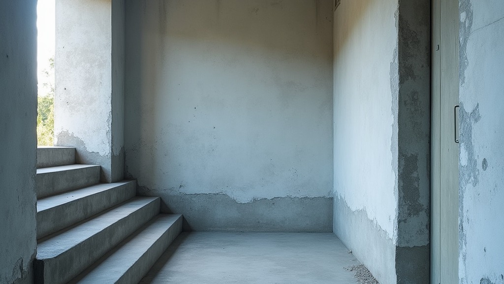Kellertreppe mit leicht feuchter Stelle an der unteren Steinwand