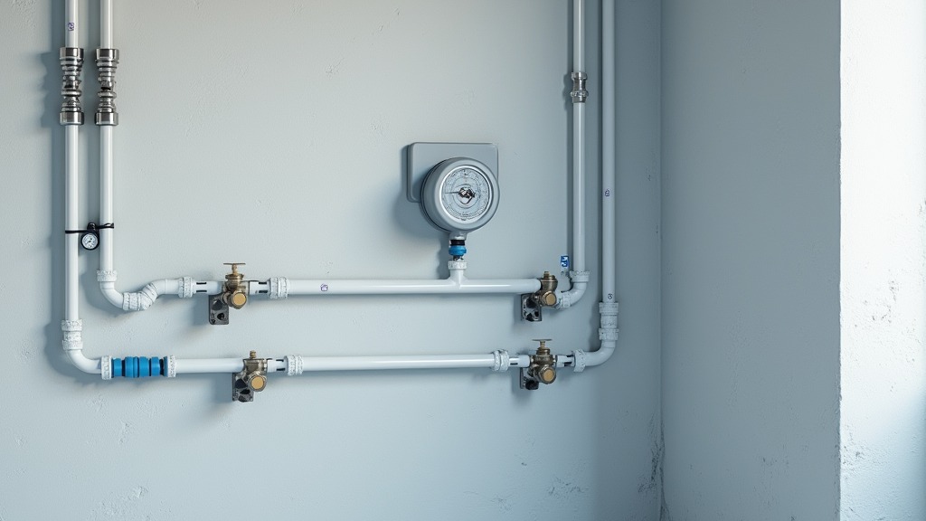 Wasserleitungen und Absperrventile an der Wand eines Hauskellers